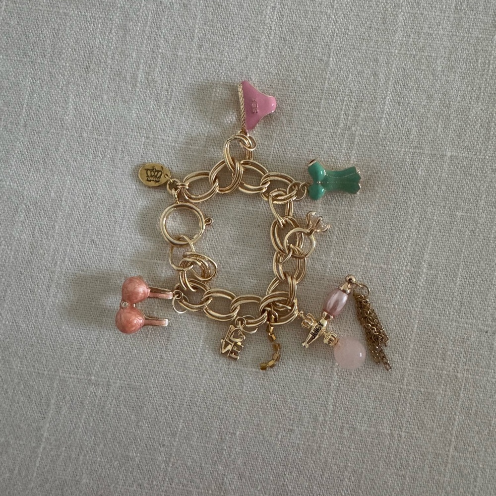 Gold Charm Bracelet with Pink and Green Accents